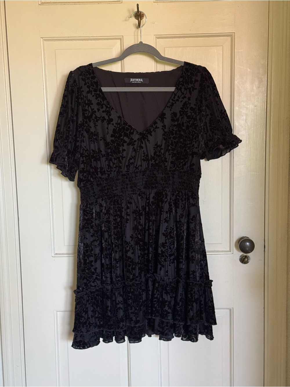 Lilias Devoré Velour Mesh Tiered Mini Dress from Disturbia